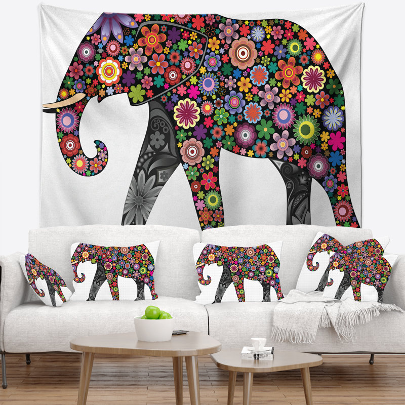 Tapisserie éléphant, H 50 po x l 60 po