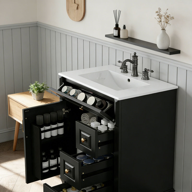 Meuble-lavabo 24 po avec lavabo, Noir