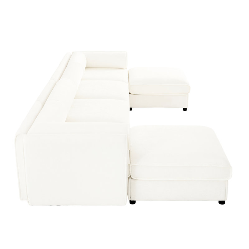 Canapé modulaire en chenille blanc avec rangement - siège profond, cylindrique pour une charmante assise en U et confort, 4