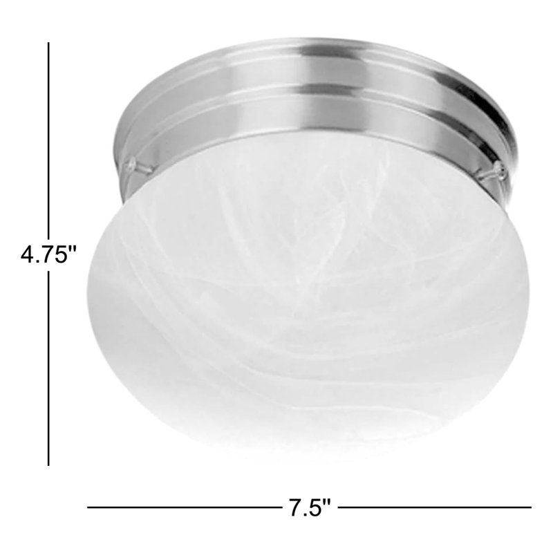 Pitkin 1-Light Indoor 7"W White Simple Round Flush Mount with Alabaster Glass Mushroom Shade, White