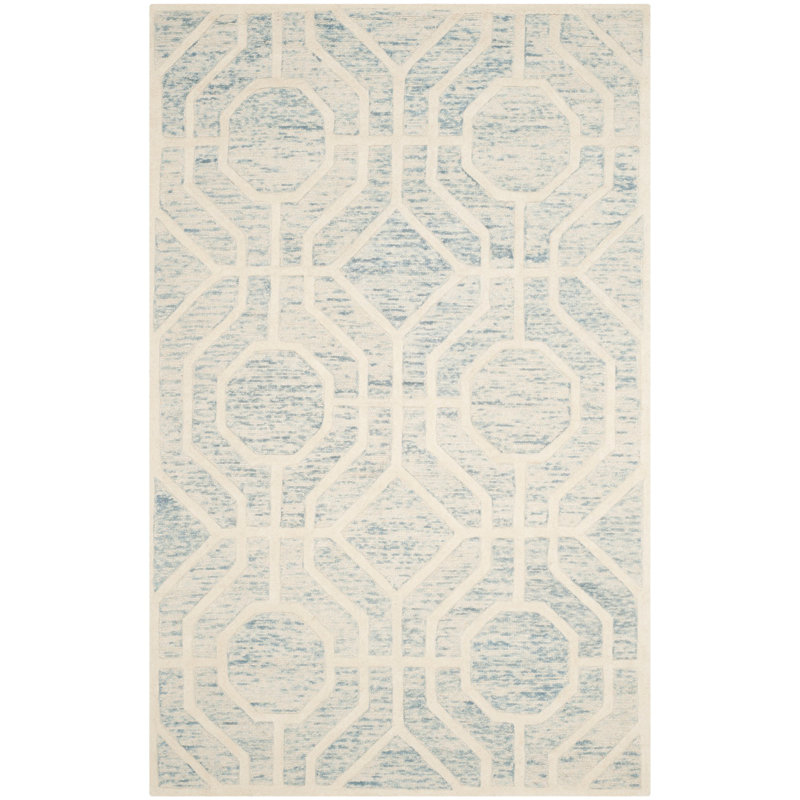 Deedgra Hand Tufted Wool Geometric Rug, Rectangle 4' x 6'