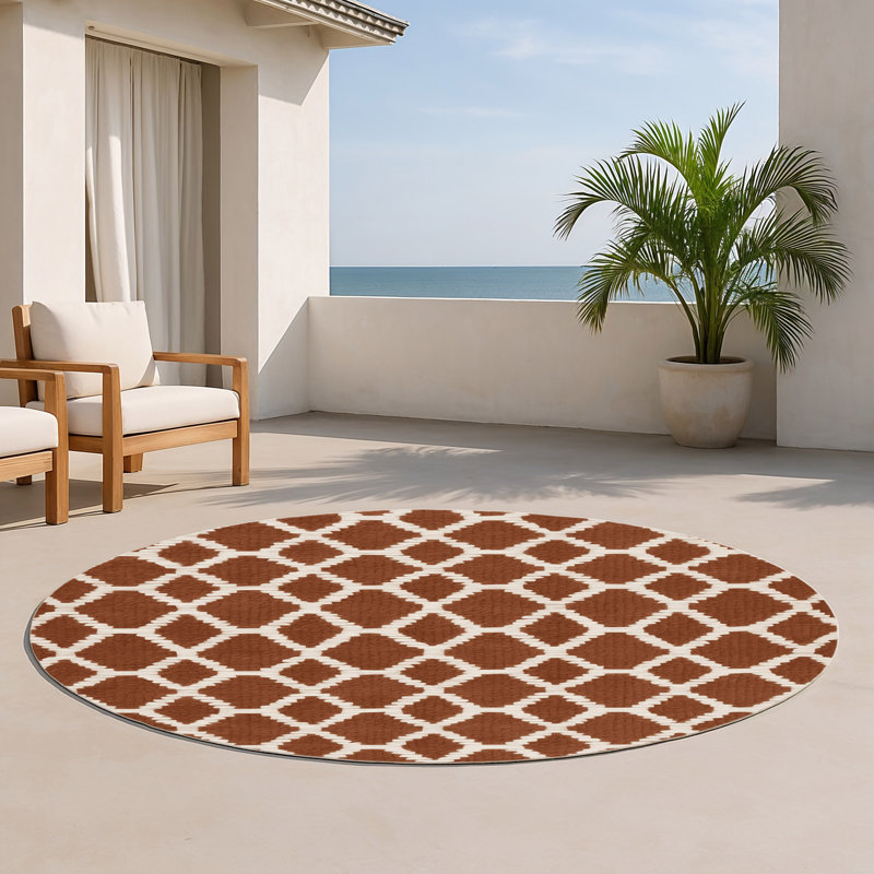 Tapis brun intérieur et extérieur Trellis, Rond 5 pi