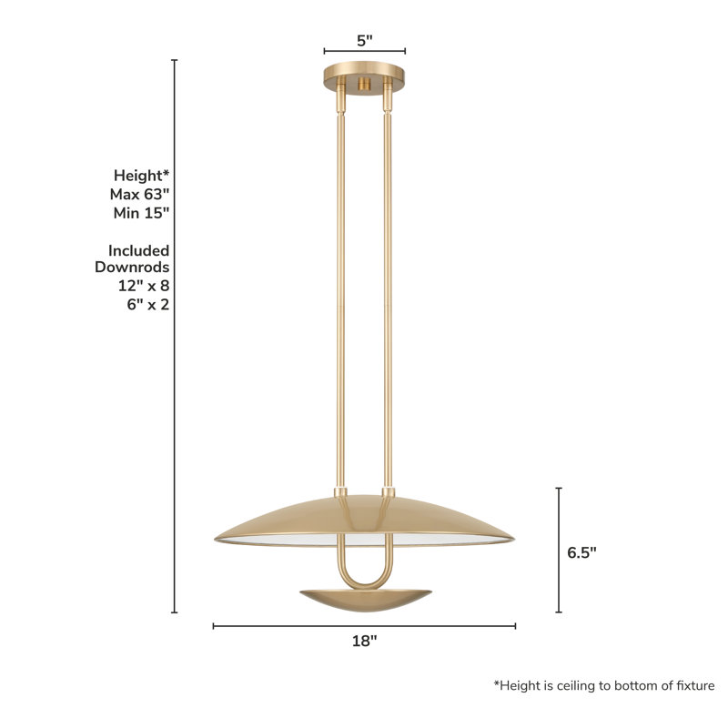 Hunter Sunset Ridge Large Adjustable Modern Gold Pendant Ceiling Light Fixture, Gold