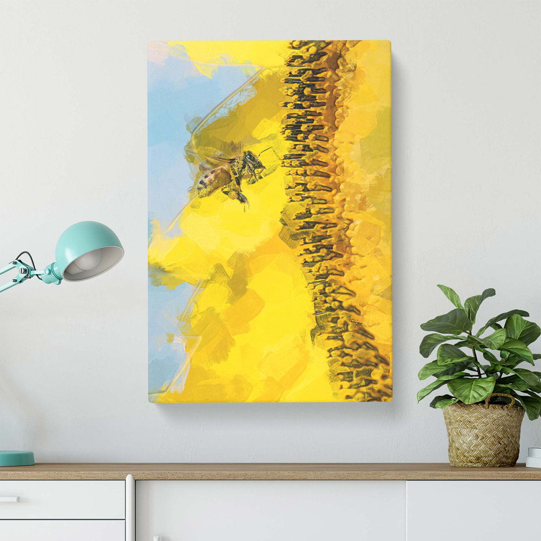 Busy Bee and Yellow Flower - Wrapped Canvas