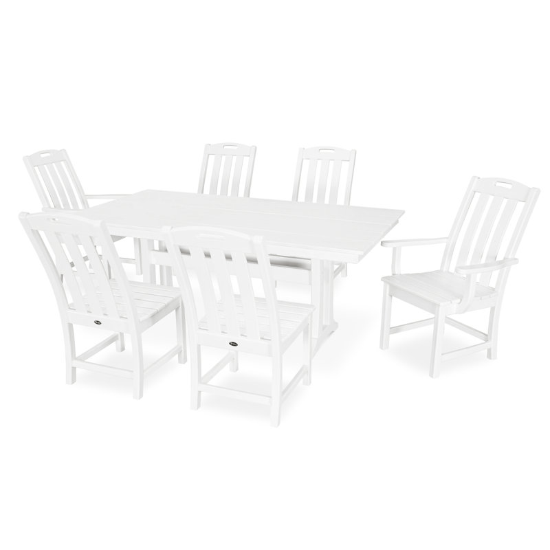 TREX Outdoors Yacht Club 7-Piece Farmhouse Trestle Dining Set, Classic White