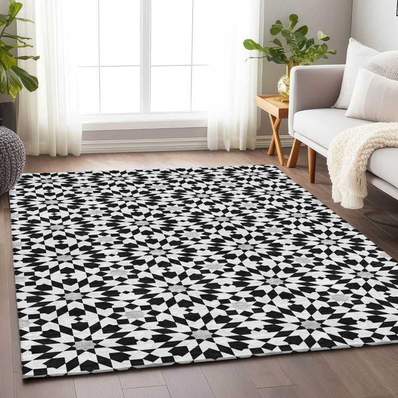 Tapis noir en tweedy lavable à la machine Premium, Rectangulaire 3 pi x 5 pi
