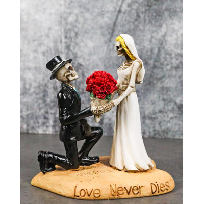 Love Never Dies Wedding Bride Groom Skeletons With Roses Cake Topper Figurine