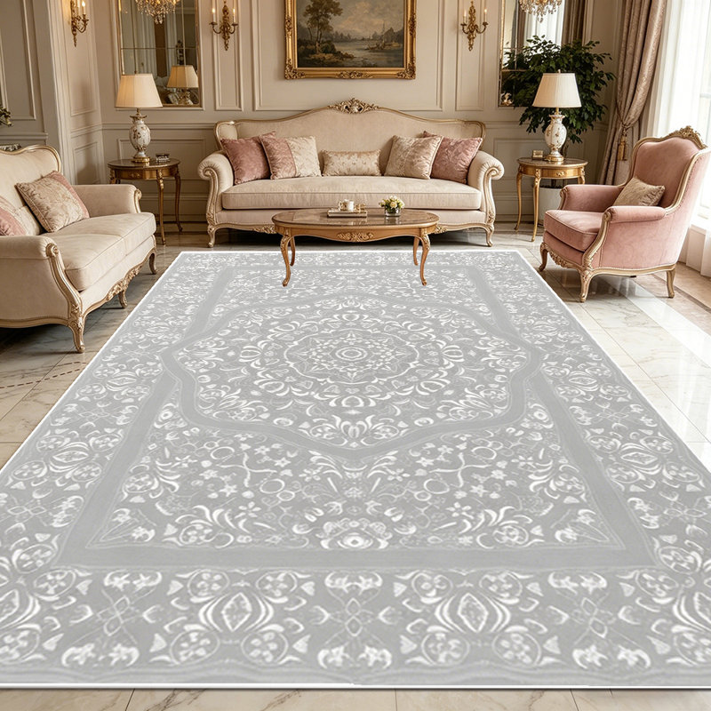 1PC Distressed Light Grey Bohemian Medallion Floral area rugs, Soft and Comfortable, easy-to-maintain, machine washable Indoor floor mat, suitable for living room, bedroom, dining room, entryway, patio, porch, hallway, Home Decor, Outdoor Decor.