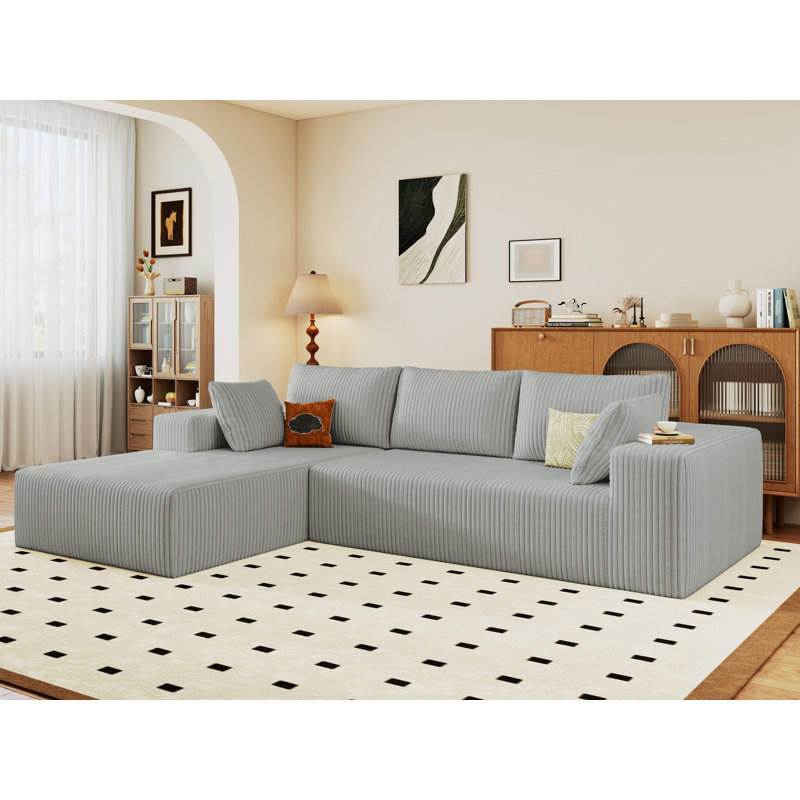 Canapé modulaire Boneless de 96 po, canapé Cloud en forme de L avec méridienne, canapé profond en mousse à mémoire de forme rembourrée en velours côtelé, aucun assemblage requis, pour le salon