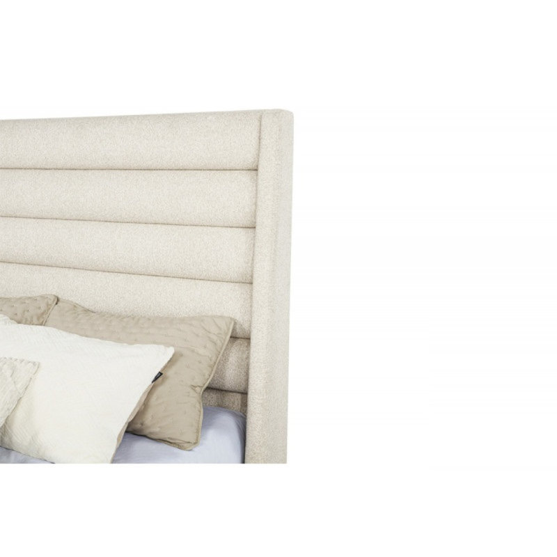 Lit plateforme tapissier grand lit, structure de lit moderne avec tête de lit capitonnée à canaux roulés, beige