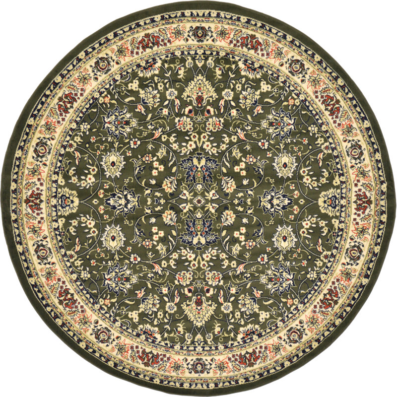 Tapis vert à motif floral Hanan, Round 5'3", Vert