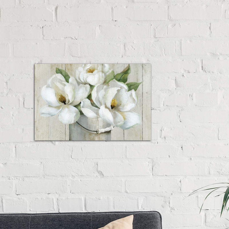 Shiplap Magnolias by Nan - Wrapped Canvas Painting, 66.04 cm H x 45.72 cm W x 3.175 cm D