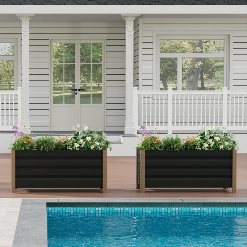 Aluminum Planter Box 39x16x18 in, Modern Raised Garden Bed with Drainage Holes for Patio Balcony, Gray