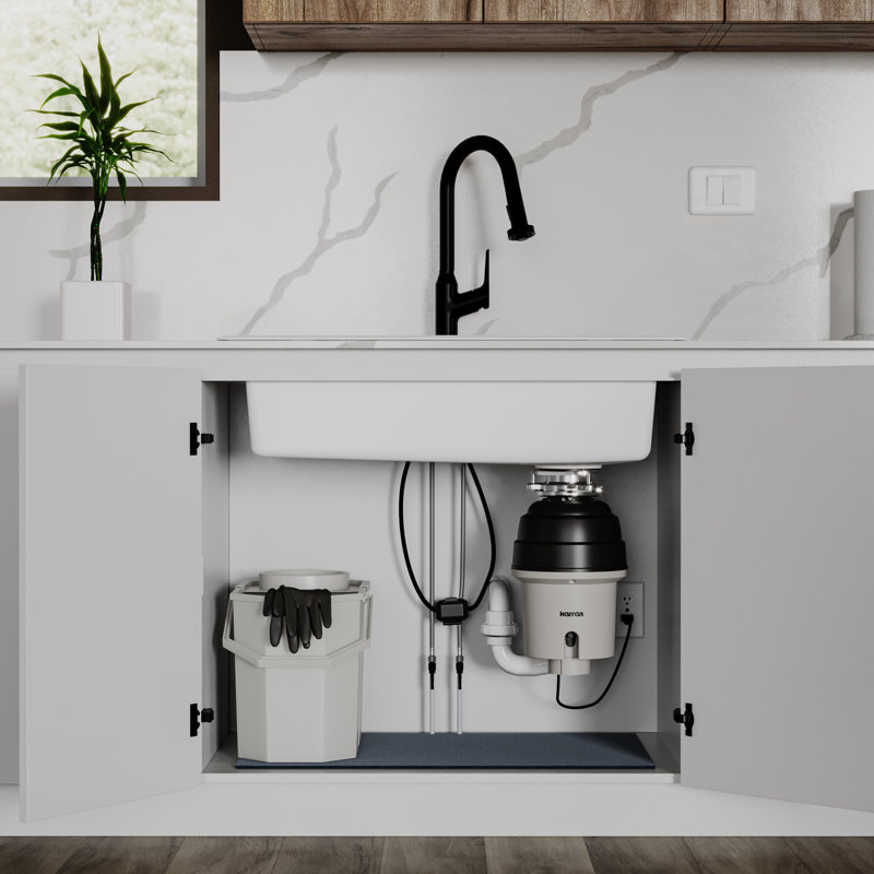 Broyeur à déchets à alimentation continue 3/4 HP Karran pour éviers de cuisine avec cordon d'alimentation et accessoires inclus