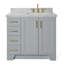 Meuble-lavabo simple en bois massif 37 po gris Freitas avec plateau en marbre de Carrare 1,5 po, évier gauche, lavabo ovale-2117420978-2084230423-2084230376