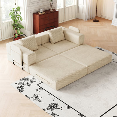 Convertible Sofa Bed With Side Storage Pockets And Cushions, Ideal For Living Room, Bedroom And Study, Comfortable And Functional