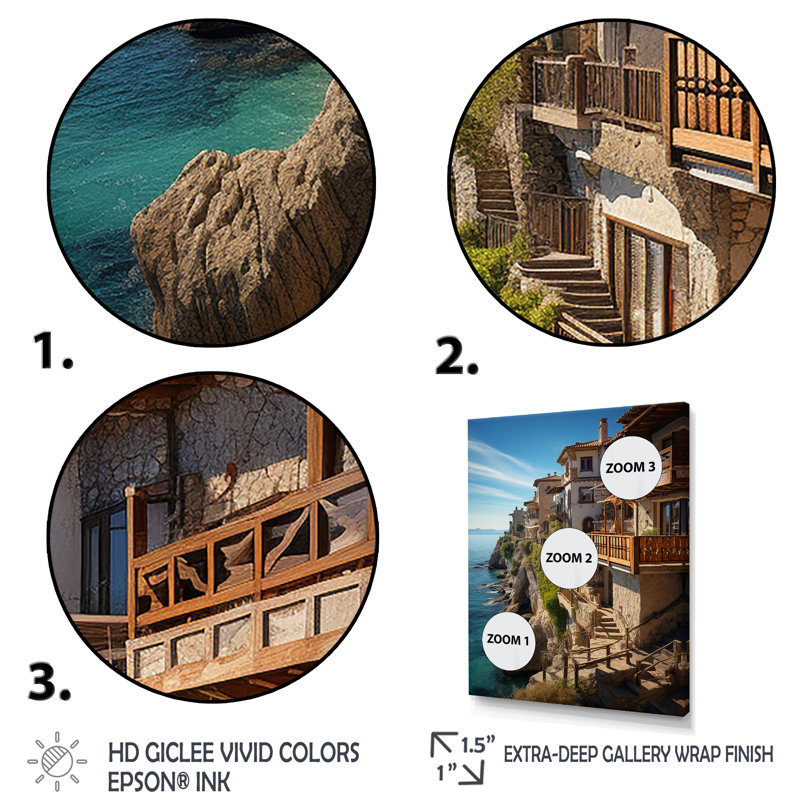 «Dramatic Cliff In Espagne I», impression sur toile nautique et plage, H 44 po x l 34 po x P 1,5 po, Encadrement doré