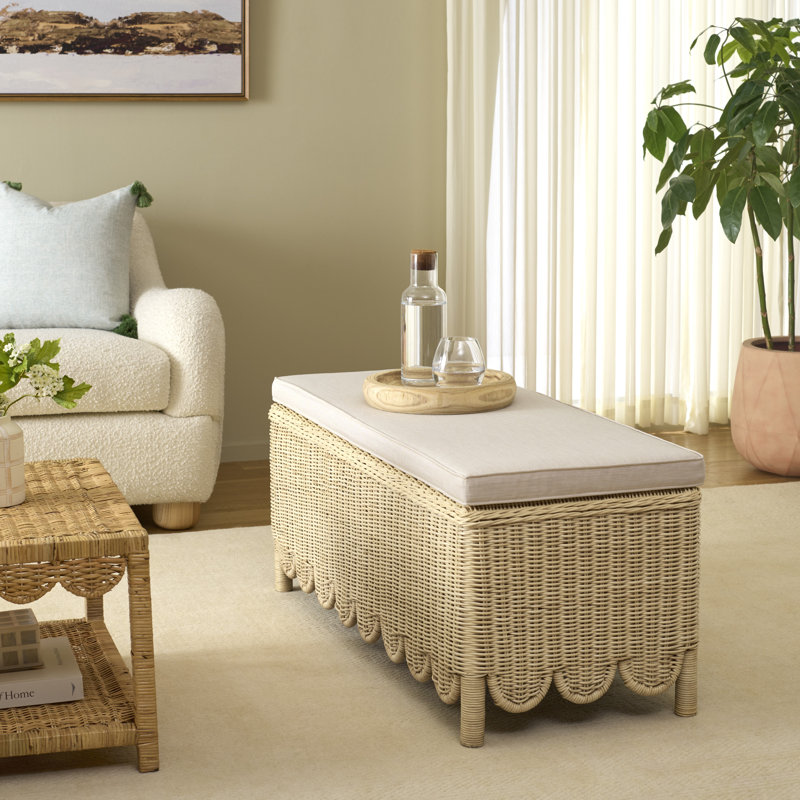 Banc Manon Scallop avec coussin, Naturel clair / blanc