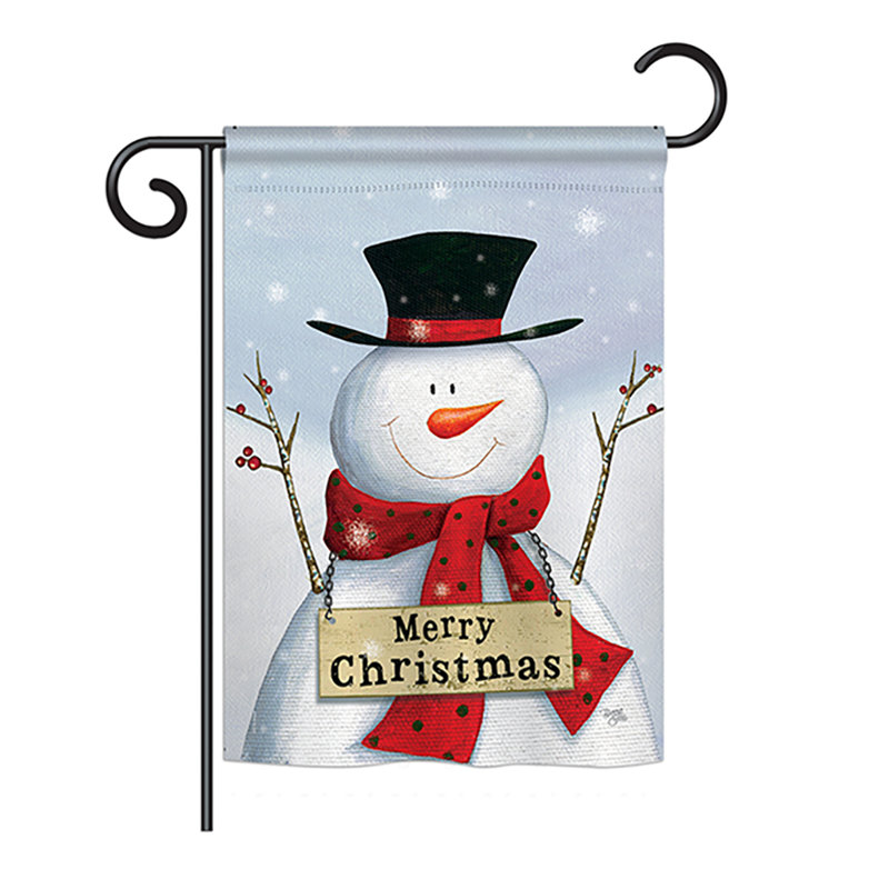 Joyful de noël hiver bonhomme de neige 2 côtés 19 po x 13 po drapeau de jardin, Polyester, Bleu