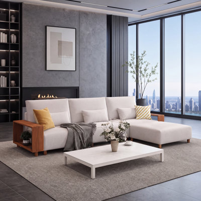Yanali L-Shaped 4-Seat Modular Sectional Sofa, 36" Deep Aluminum Frame with Olefin Cushions, Low-Profile Design, Ottoman & Coffee Table, Modern Living Room Seating