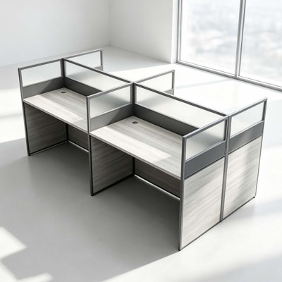 Rectangle 4 Person Office Cubicle Desk & Cubicle Workstation with Cable Management