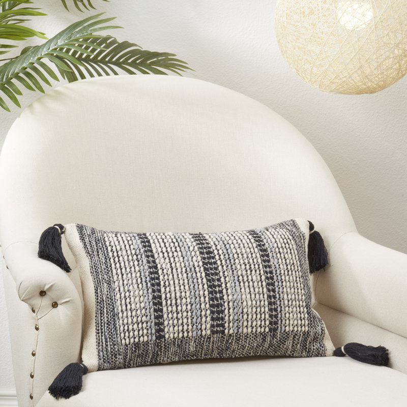 Black and Beige Rectangular Cotton Throw Pillow Cover
