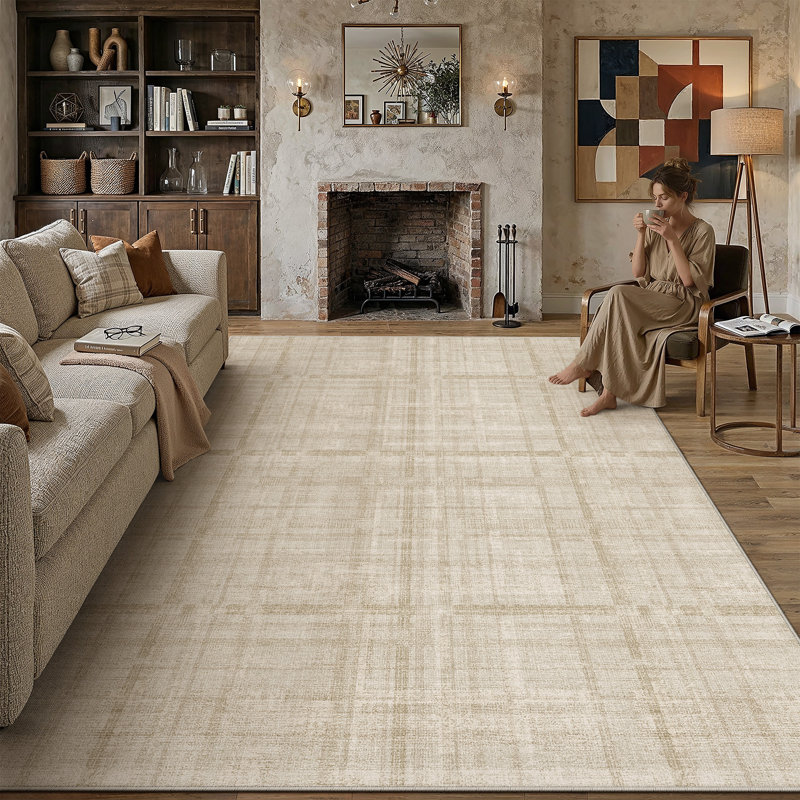 Tapis texturé CozyGrid, Beige, Rectangle 8 pi x 10 pi