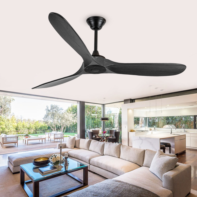 Solid Wood Ceiling Fan With Remote,3 Blade Reversible Dc Motor, Quiet Cooling For Living Room Or Bedroom, 178cm, Black