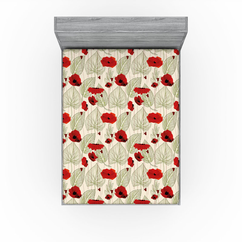 Drap-housse Ambesonne, paquet de 2, Drap-housse grand, Écarlate / vert fougère / floral beige