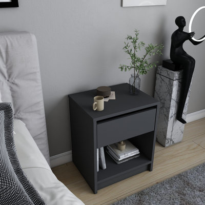 Table de chevet moderne, couleur anthracite, 17,6 po x 14,1 po x 20,8 po | 100% panneau de particules enduit de mélamine, épaisseur: 0,7 pouce | Conception élégante et fonctionnelle pour la chambre à coucher ou le salon, durable et facile à nettoyer