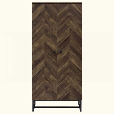 Rustic Oak And Gunmetal 8-Shelf Accent Cabinet