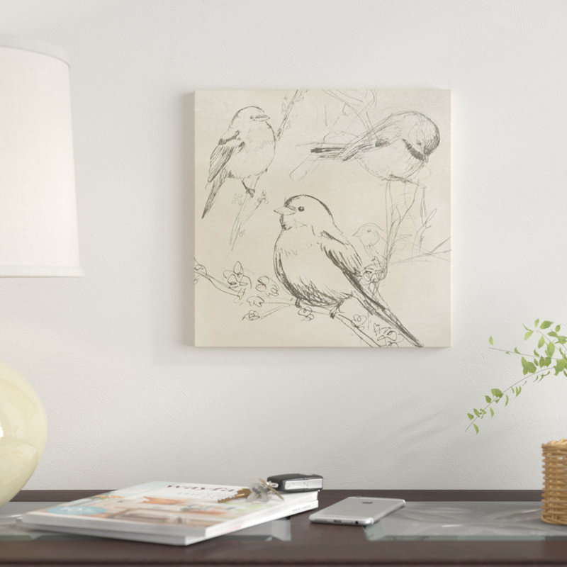« rétro songbird sketch ii », impression sur toile, H 26 po x l 26 po x P 1,5 po, Toile tendue