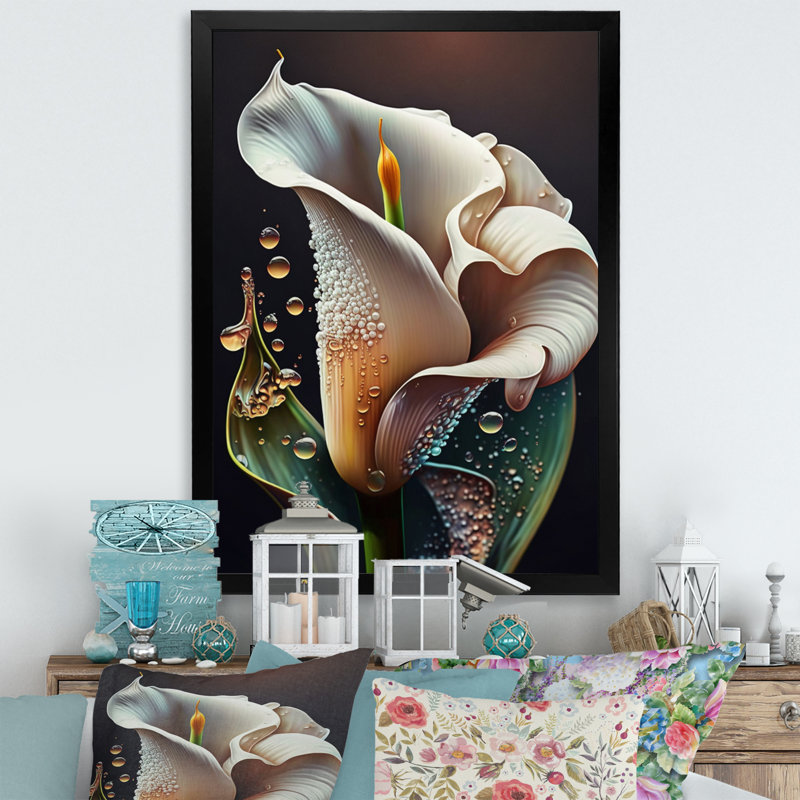 Fleur de lys Calla Gren et blanc II - art mural Lily, H 20 po x l 12 po x P 1 po, Impression noire sur toile encadrée