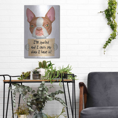 " Red Boston Terrier With Sign " by Danny Gordon