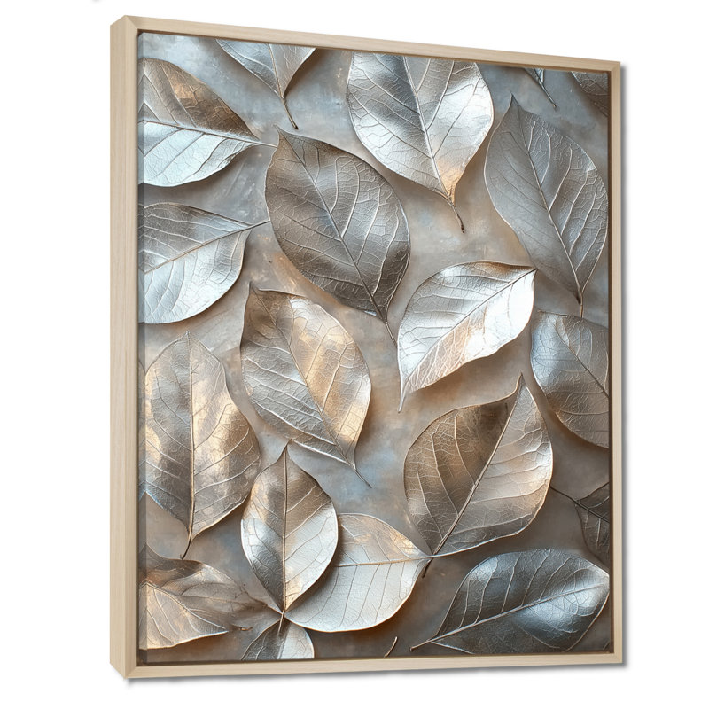 «Copper Copper Pewter Leaves II - Leaves», reproduction sur toile encadrée, H 40 po x l 30 po, Crème, crème
