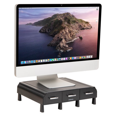 Monitor Stand, Laptop Riser, Desktop Organizer, Storage Drawer, Office, Plastic, Black