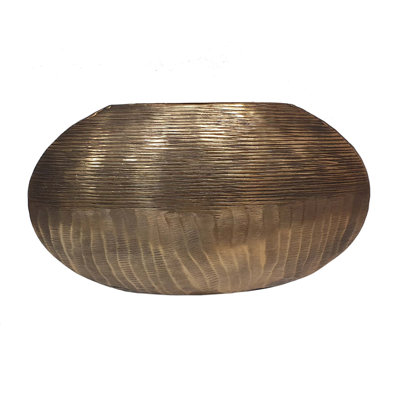 Grand vase en aluminium 14 x 4 x 8,5 po avec finition or texturée