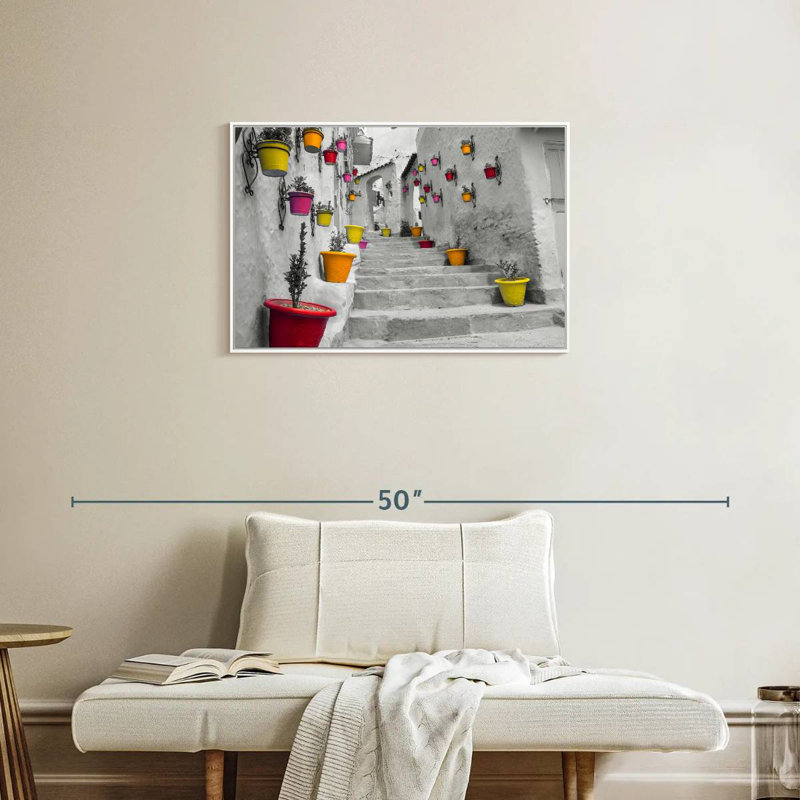 Pop Moroccan Staircase, Floating Frame White, 31" X 21"