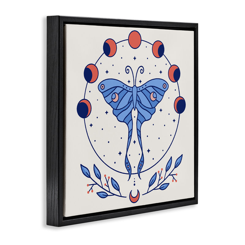 «Celestial Luna Moth», art mural encadré flottant par Ahmad, Cadre flottant noir de jais, H 25 po x l 25 po