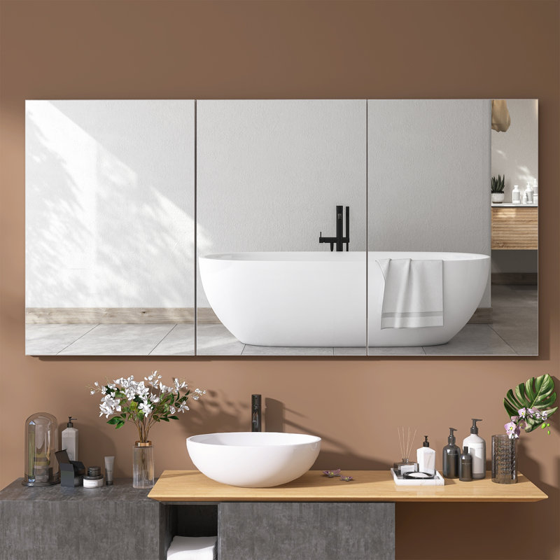Armoire à pharmacie blanche en aluminium encastrée ou sans cadre avec miroir de salle de bain et 3 tablettes réglables en verre l 60 po x H 30 po