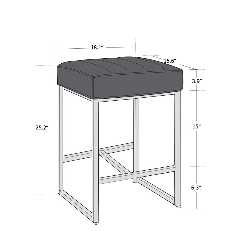Vionna Upholstered Counter Stool with Metal Frame, Light Gray, 1, Counter Stool (25.5" Seat Height)