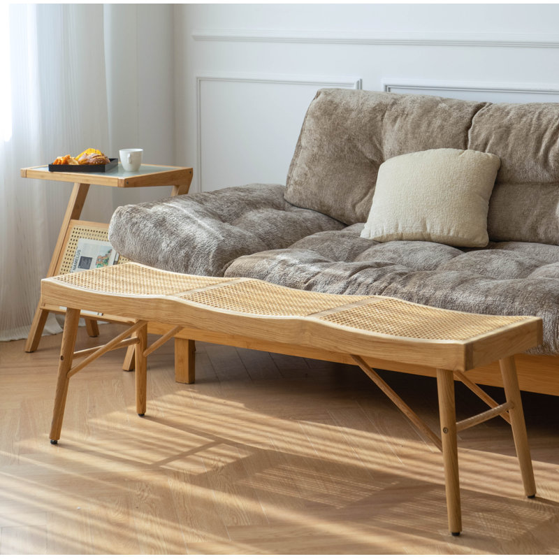 Banc en bois massif et canne Brylynn, Naturel