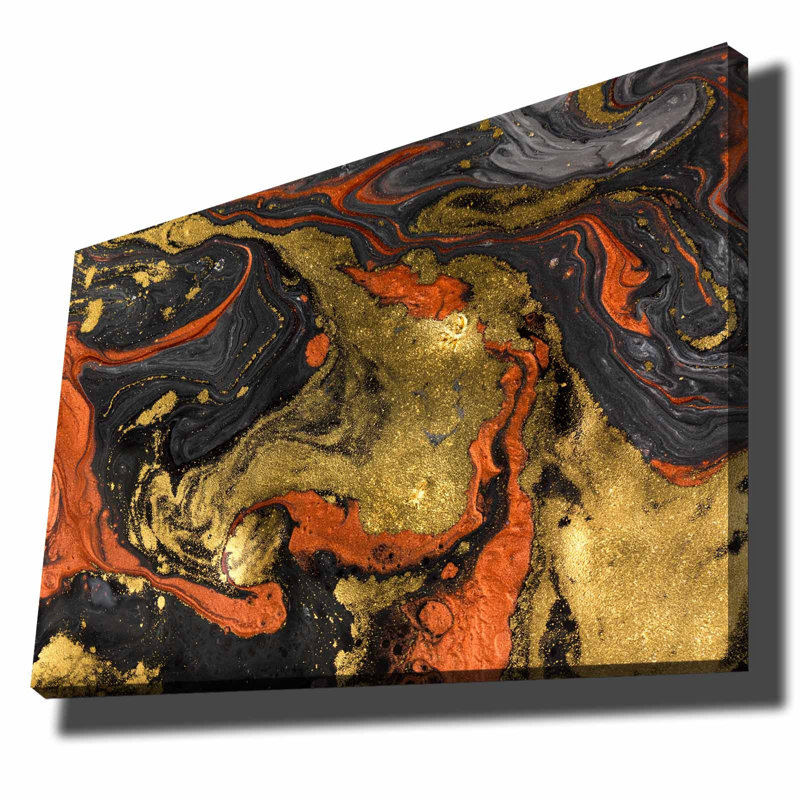 Stunning Decorative Canvas Painting, 27.6 x 39.4 inches | 100% Canvas (Thickness: 0.1 inches) on 100% Pine Wood Frame (Thickness: 0.9 inches) | Vibrant Orange, Gold & Black Design, Perfect for Home Decor & Art Lovers