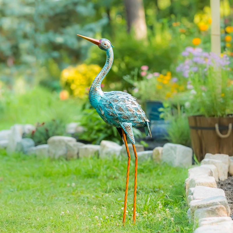 Statue de jardin avec grue en métal Kasiem H 34 po