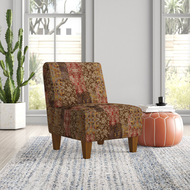 Zoe Upholstered Slipper Chair, Brown/Gold/Red/Blue