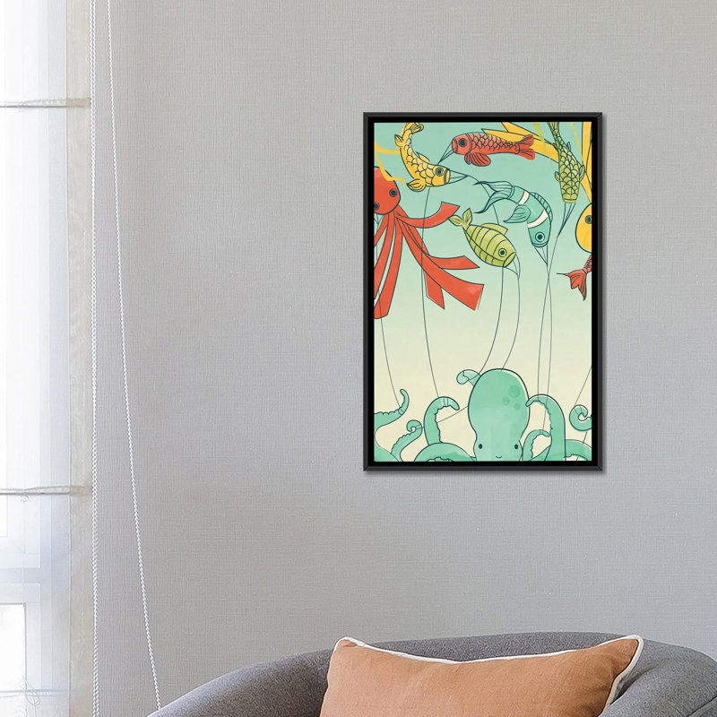 Cerfs-volants - Impression sur toile tendue, H 26 po x l 18 po x P 1,5 po, Toile encadrée noire, Pas de tapis