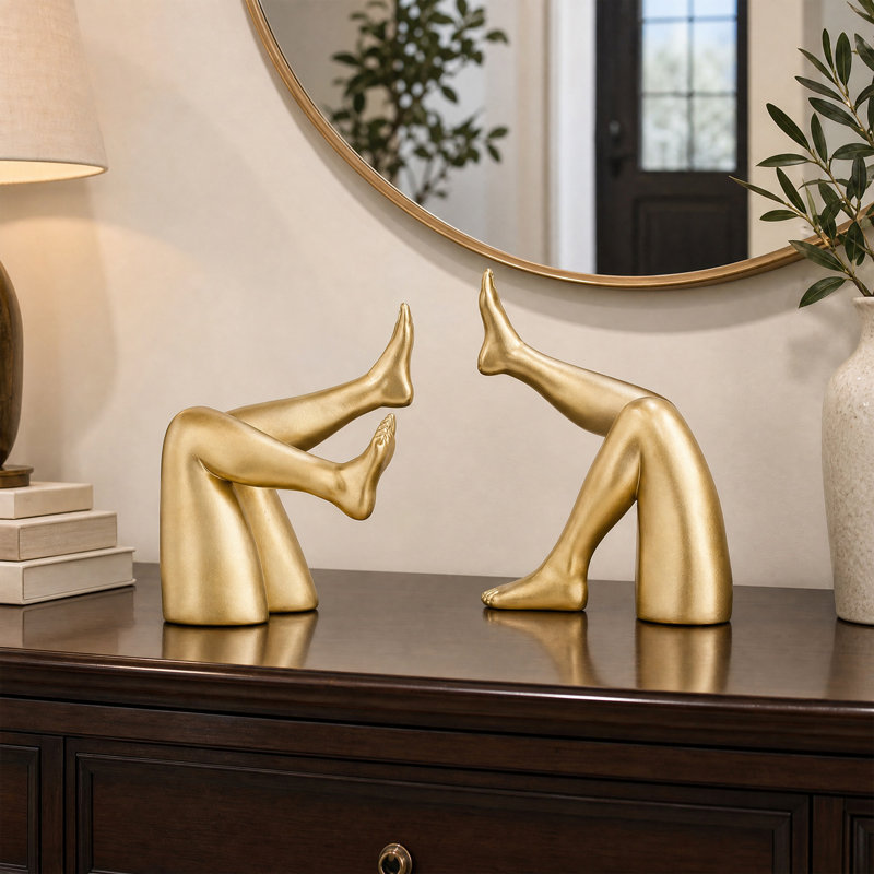 Objets décoratifs abstraits en résine (ensemble de 2), accents de sculpture en or mat | Décoration de table d'art moderne pour le salon, la chambre à coucher et le bureau personnel