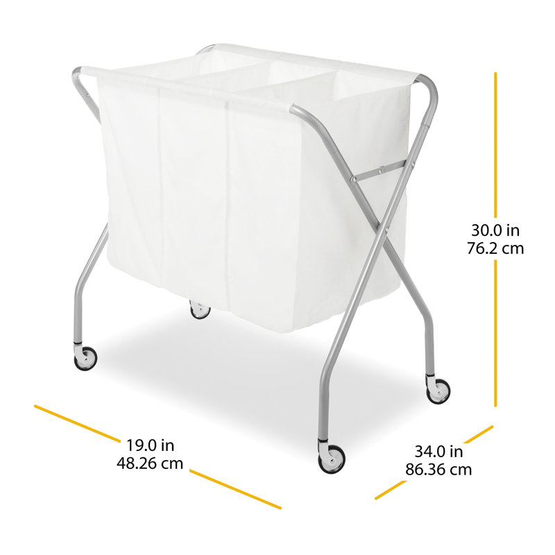 Silver Collapsible Steel Frame Laundry Sorter with Wheels