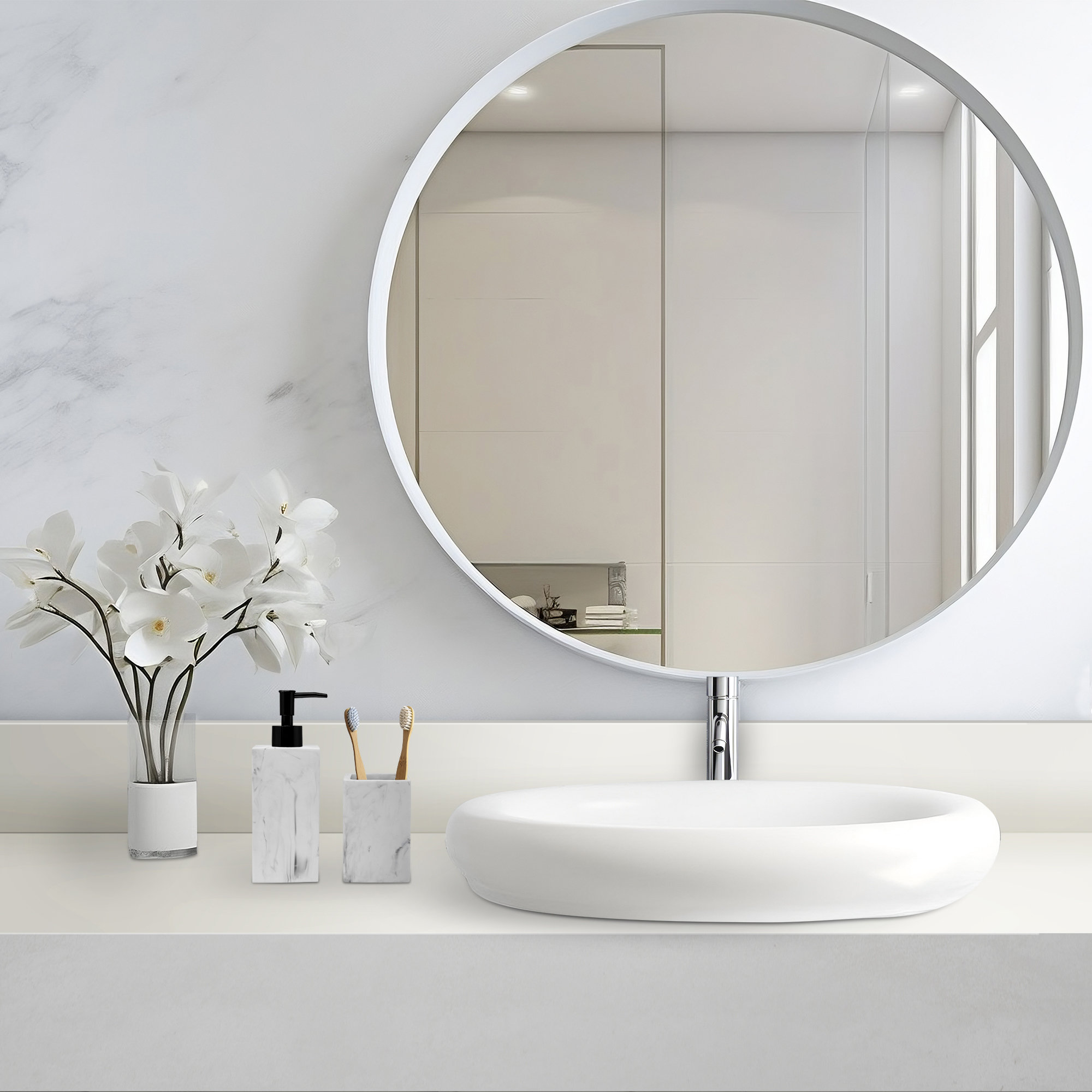 Wrought Studio Square, 2 Pcs., Polyresin Modern Vanity Countertop Set ...