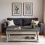 Table basse à plateau relevable avec tablette fixe, plateau de table en bois massif, 3 plateaux de rangement cachés, table à deux niveaux gris antique et blanc vieilli pour le salon